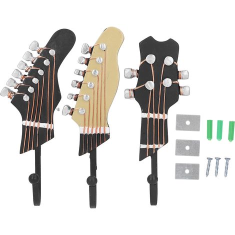 de 3 crochets muraux décoratifs en forme de guitare en