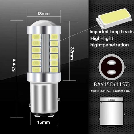 Ampoule LED voiture -- 1157 BAY15D blanc 900LM lot 2 - Super lumineuse feu recul 12V (1/3)