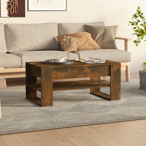 Table basse Table d'appoint pour Salon Chambre - Chêne fumé 102x55x45 cm Bois d'ingénierie BV577702 - BonneVie (1/5)