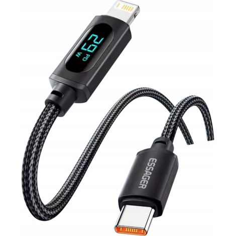 Cable Essager de 2 m USB C Pd a Lightning para medidor de potencia LCD de iPhone, rápido, 29 W (1/5)