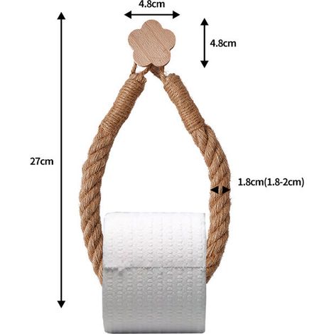 Soporte para rollos de papel higiénico de cordel de yute hecho a mano - Con gancho de madera en forma de flor - Instalación sin taladro - Estante multifuncional para el baño (1/2)