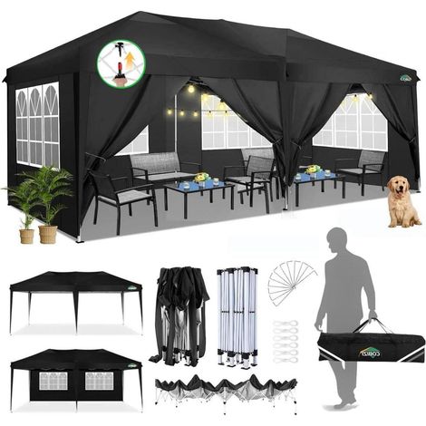 Faltpavillon 3x6m wasserdicht mit 6 Seitenwänden, UV-Schutz, stabil (1/5)