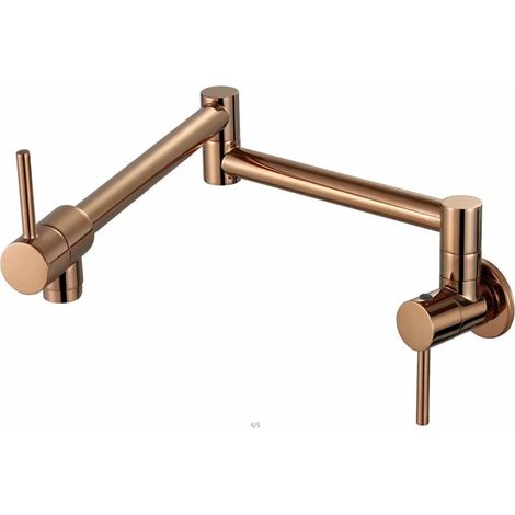 Robinet de cuisine remplisseur de pot Robinet de remplissage de casserole mural pliable robinet de cuisine simple froid monotrou évier robinet rotation bec pliant laiton rond ( Color : Rose Gold , Siz (1/5)