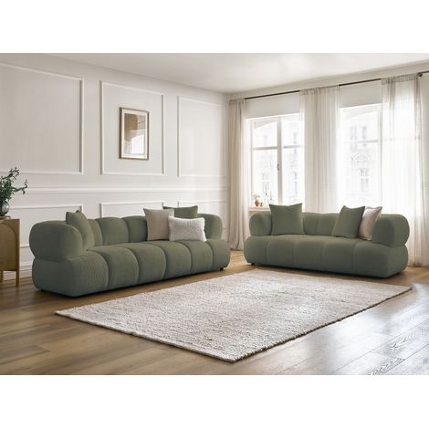 BOBOCHIC - Ensemble canapé droit fixe 3 + 2 places PAMIRA tissu bouclette Vert (1/5)
