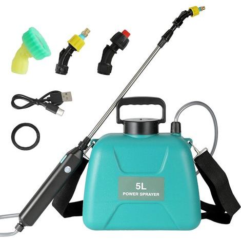 5L elektrisches Sprühgerät, wiederaufladbares Teleskop-Gartensprühgerät mit 2 Düsen, Weithalskappe, 2400-mAh-USB-Akku, Pflanzensprühgerät für Garten, Jäten (1/5)