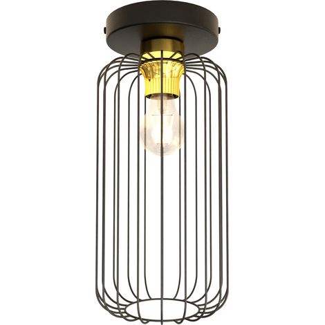 Plafonriera Minimal Industrial Barn 1 Luce Nera E Oro (1/4)