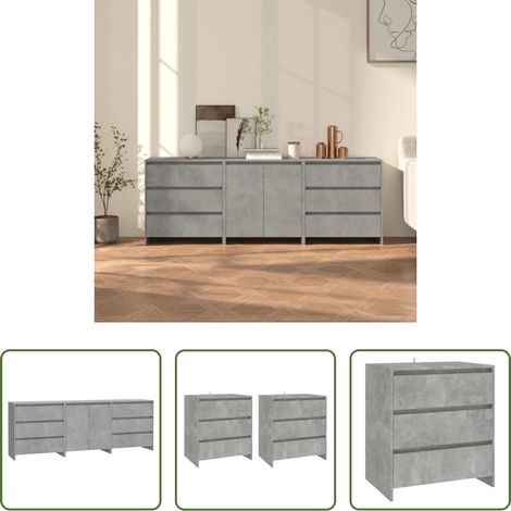 Holzwerkstoff -  3-tlg. Sideboard Betongrau Holzwerkstoff (1/5)