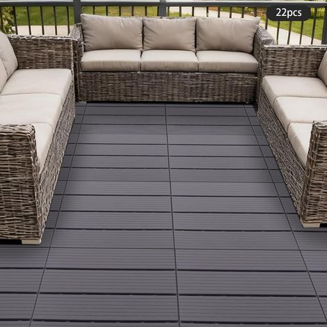 Lot de 22 dalles de terrasse emboîtables en plastique - Avec système de clic - Imperméables et antidérapantes - Pour balcon, terrasse, piscine, intérieur et extérieur (1/5)