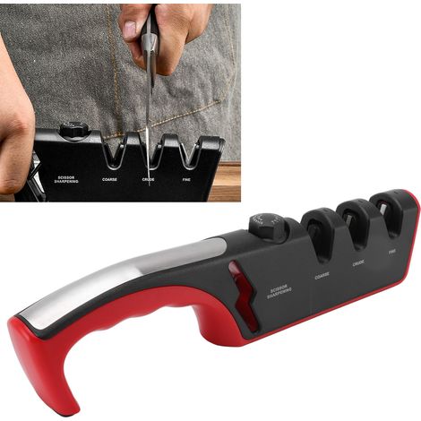 Affûteur de couteaux diamant noir ergonomique multifonctionnel réglable à 3 niveaux, outil de cuisine rouge (1/5)
