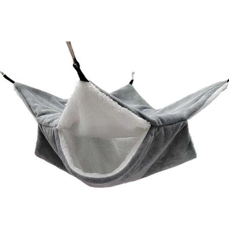Lit suspendu en peluche épaisse et chaude pour petits animaux de compagnie, hamac pour hamster - Gris clair (1/4)