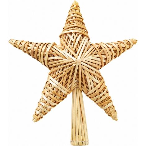 Décoration de sapin de Noël en paille, étoile rustique style ferme, ensemble de 6 pièces pour les fêtes de fin d'année (grand format). (1/5)