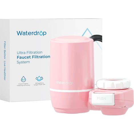 Waterdrop Ultrafiltration System for Skin Care, Water Filter for Faucet, NSF/ANSI Standard Certified, Reduces Chlorine, Fits Standard Taps, WD-FC-02, Pink (1 Filter) (1/5)