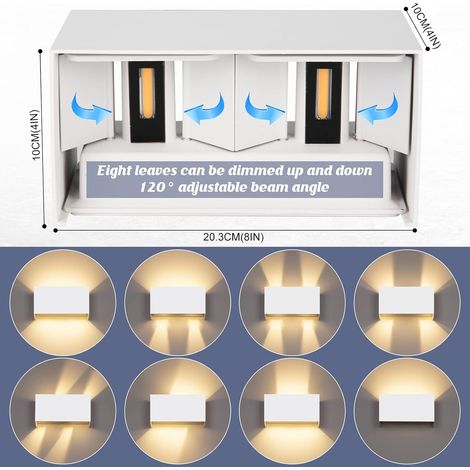 24W Applique Murale LED 3000K Blanc Chaud Appliques Murales Interieur avec Angle de Faisceau Réglable Applique Exterieur Etanche IP65 (1/4)