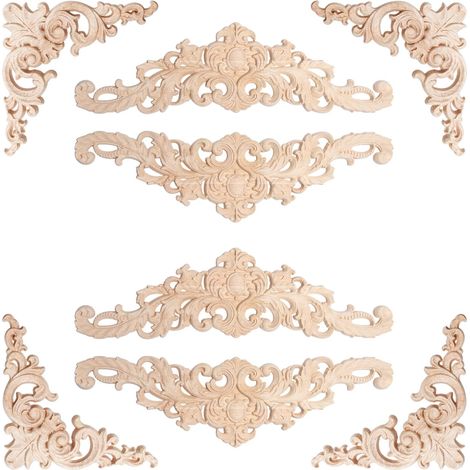 Holzornamente für Möbel, geschnitzte Holzapplikationen, Dekoration, Holz, Ornamente, lange Holzecke, dekorative Applikation für Schränke, Fenster, Schränke, Möbel, 12 x 12 cm, 30 x 8 cm