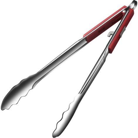 Pince de cuisine en acier inoxydable 304, pince à griller dentelée, pince à frire, pince multifonction (12 pouces, rouge) (1/5)