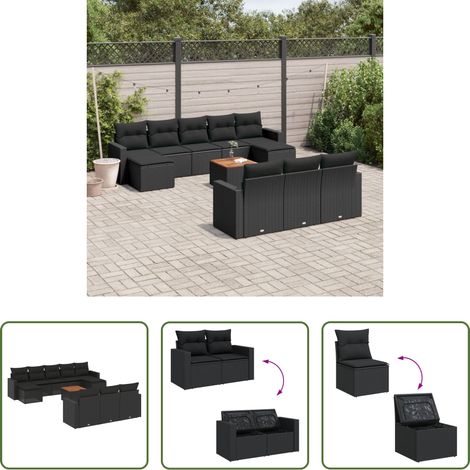vidaXL Gartenmöbel - 11-tlg. Garten-Sofagarnitur mit Kissen Schwarz Poly Rattan (1/5)