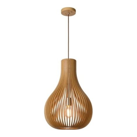 Lampada a sospensione Lucide BODO legno chiaro Ø38 E27