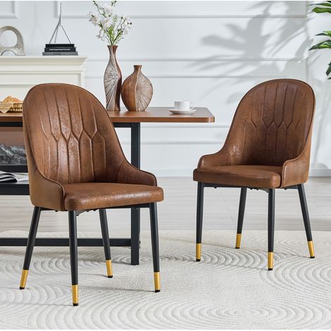 Set di 2 sedie da pranzo ergonomiche, schienale a fulmine, tessuto tecnico marrone e metallo nero (1/5)