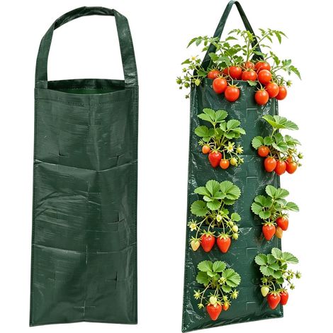 Sac de Plantation 2 pièces 8 Trous, Suspendu pour Fraises matériau PE robuste, respirant, bon drainage, plantation facile, avec poignées, polyvalent, pour balcon (1/5)