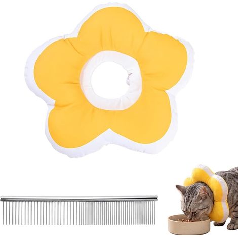 Collier ajustable chat petit peigne collier protection chats petits chiens après intervention chirurgicale collier doux jaune taille S tour tête (1/5)