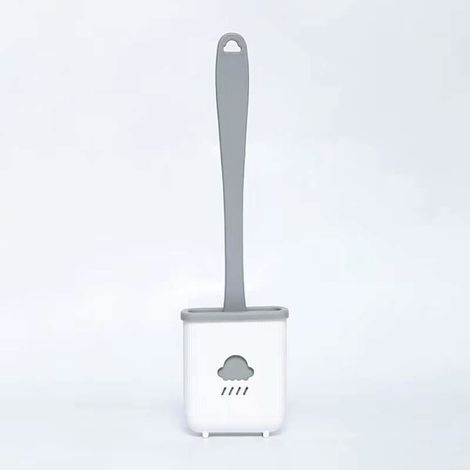 Brosse de toilettes en silicone blanche, sans angle mort, fixation murale, nettoyage profond des cuvettes, accessoire de salle de bain moderne, design créatif, lot unique. (1/5)