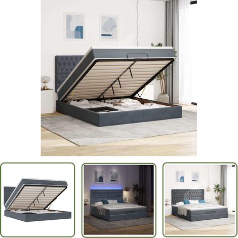 vidaXL Ottoman-Bett mit Matratzen & LEDs Dunkelgrau 180x200 cm Samt (1/5)