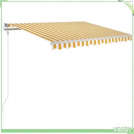 Auvent rétractable - FAFEICY - 3068878 - 350x250 cm - Jaune et blanc - Manuel (manivelle) (1/5)
