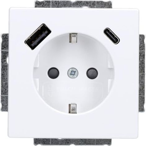 Busch-Jaeger SCHUKO® Enchufe USB con protección Safety+ con USB A/C blanco estudio - Plataforma 63 (20 EUCB2USBAC-84), 2CKA002011A6306