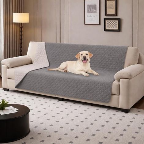 Housse imperméable pour canapé et lit - 75 x 180 cm - Couverture pour animaux - Dessous antidérapant - Lavable en machine - Douce et confortable - Grise (1/5)