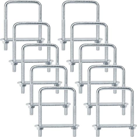 10 Pièces Boulons en U M6 50 x 80 mm Acier Inoxydable U-Boulons avec Écrous et Plaque de Cadre pour Remorque Fixation Tuyaux Véhicules Bateaux Plomberie