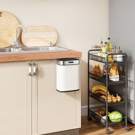 Poubelle de 5 L, sur pied ou murale, en acier inoxydable, blanc crème (1/5)