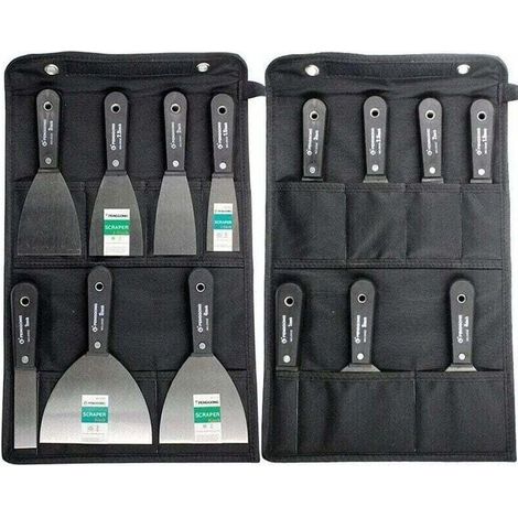 Couteaux à Enduire Jeu de Spatules en Acier Ensemble de Couteaux à Mastic Lot de 7 pièces Avec Sac De Rangement Grattoir Mural Poignée En Plastique Antidérapant (1/4)