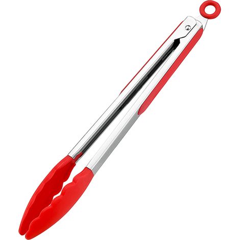 Pince de cuisine rouge 12 pouces, silicone résistant à la chaleur, antidérapant, pour barbecue et grill, clip de service robuste, paire de pinces culinaires haute température (1/5)
