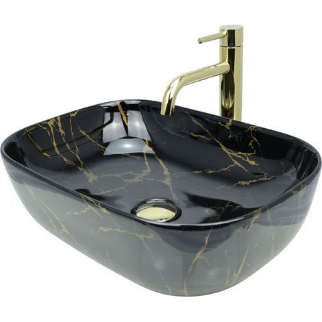 GTM Design Aufsatzwaschbecken 46 cm – Glanz Modern Waschbecken ohne Hahnloch – Elegantes Aufsatzwaschbecken Oval für Badezimmer und Gäste WC – nur Bad Waschbecken (1/5)