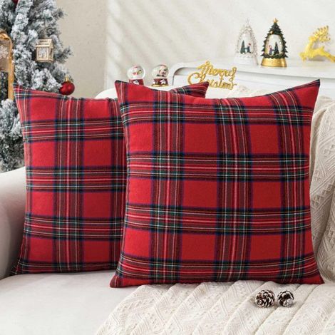 Housses de Coussin Noël 45x45 Rouge Tartan Ecossaise Taies d'oreiller à Carreaux Décoratives Plaid Douces Housse 2pcs sans inserts (1/5)