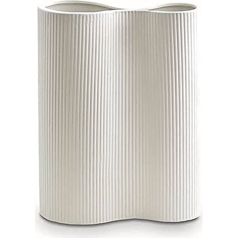 Vase décoratif blanc en céramique et terre cuite, hauteur 23 cm, vase à fleurs moderne pour décoration intérieure (1/5)