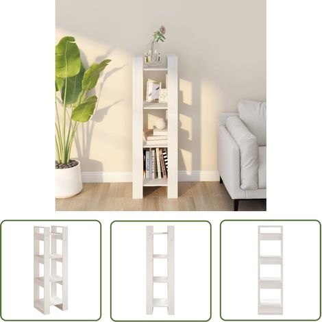 The Living Store Bibliothèque/Séparateur de pièce Blanc 41x35x125 cm Pin solide - Bibliothèque - Bibliothèque En Bois - Meuble Rangement - Séparateur De Pièce - Étagère (1/5)