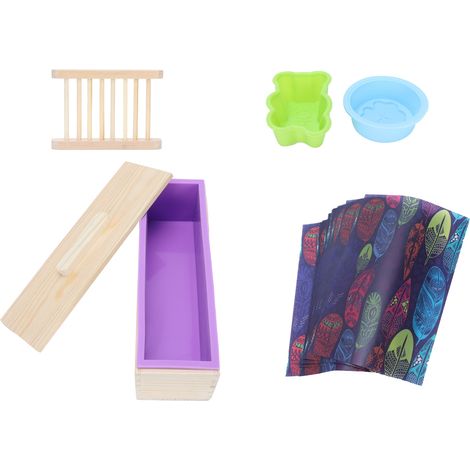 Moule à savon en silicone DIY avec boîte en bois, papier d'emballage et accessoires pour savonnerie - Violet