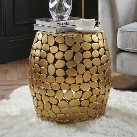 Table d'appoint ronde galet 40x46 cm en aluminium doré