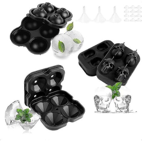 Bac à glaçons avec couvercles amovibles, entonnoir et couvercle anti-déversement, lot de 3 moules à glaçons. (1/5)
