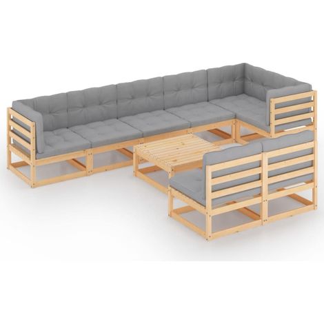 Maison Exclusive - Set Salotto Giardino 9 pz Cuscini Antracite Legno Massello Pino (1/5)