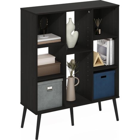 Bibliothèque Style Milieu du Siècle, Bibliothèque À 8 Cubes, Étagère De Rangement Cubique avec Pieds en Bois, 27,7 X 80 X 99,8 Cm, pour Salon, Chambre, Bureau, Couleur Expresso (1/5)
