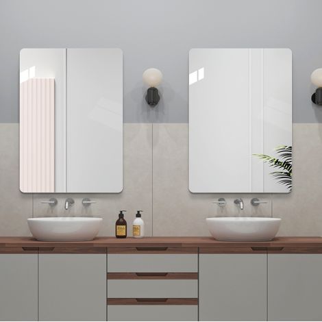 Espejo de baño (58x78x8.5 cm), montaje horizontal o vertical, diseño sin marco R50, vidrio, plateado (1/5)