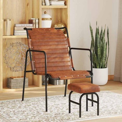 vidaXL Fauteuil de relaxation avec repose-pied Marron Cuir véritable (1/5)
