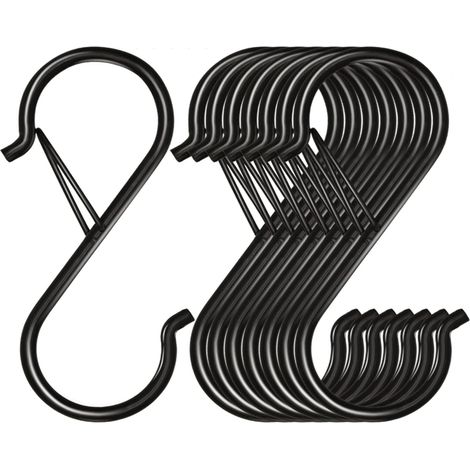 Lot de 8 crochets en S pour suspendre des objets, crochets robustes de 8,9 cm (3,5 pouces) avec boucle de sécurité, crochets en forme de S pour étagères de cuisine et de placard (noir) (1/5)