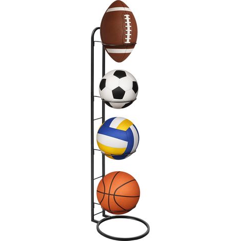 Ball Storage Rack 4Tier Metal Ball Stand 89.5X23cm Ball Lockers Vertical Holder Room Outdoor Sports Equipment Organiser Football Stand for Basketball Football Volleyball etc (4 Tier, White) (1/5)