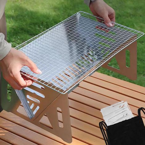 Petit barbecue portable au charbon de bois - Barbecue de terrasse en acier inoxydable - Barbecue pliable - Barbecue de randonnée - Foyer de table pour réchaud de camping (1/5)