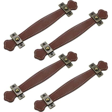 Stück antike Leder-Schubladengriffe, braune Leder-Kofferknöpfe, schraubenlos (1/4)