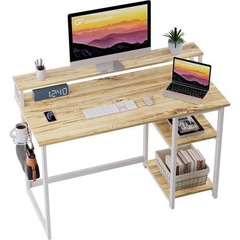 Schreibtisch mit Regal und Monitorständer Eiche 100x50cm (1/5)