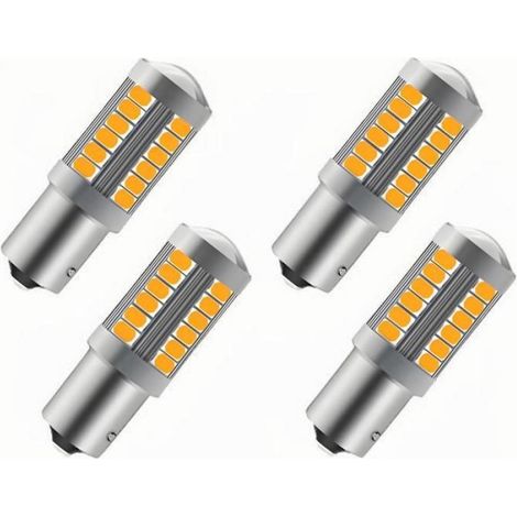 Lot de 4 ampoules LED voiture ambre, 1156 BAU15S PY21W, 900 lm, clignotants avant/arrière, 12–30 V, pour véhicules routiers. (1/4)